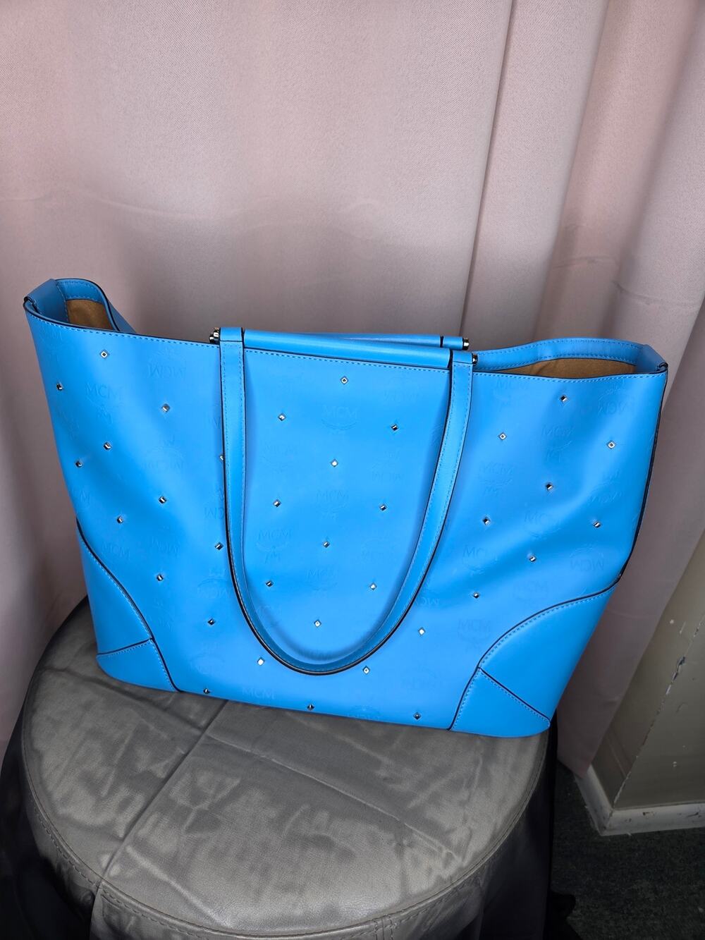MCM Claudia Studded Tote Bag- Blue